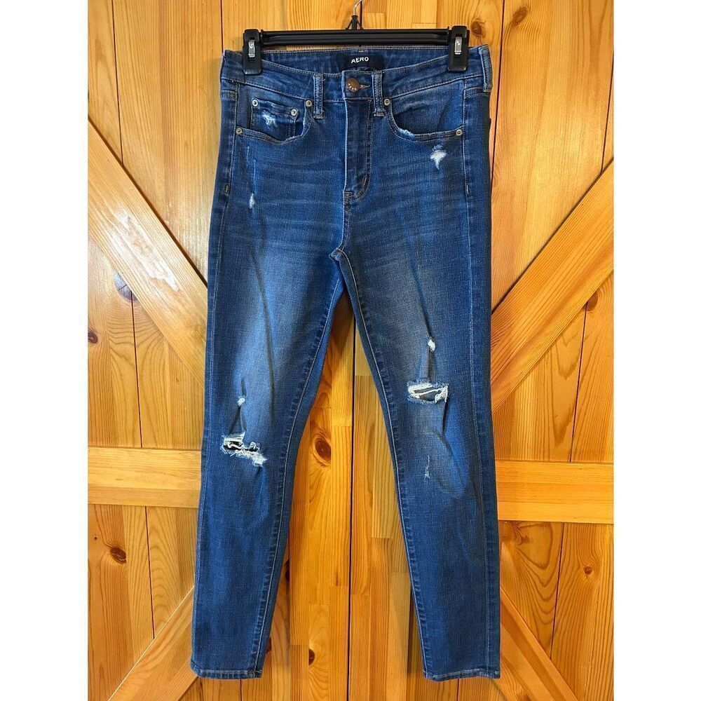 AERO Womens Medium Wash Ripped Distressed High Rise Jeggings Size 4 (5142)